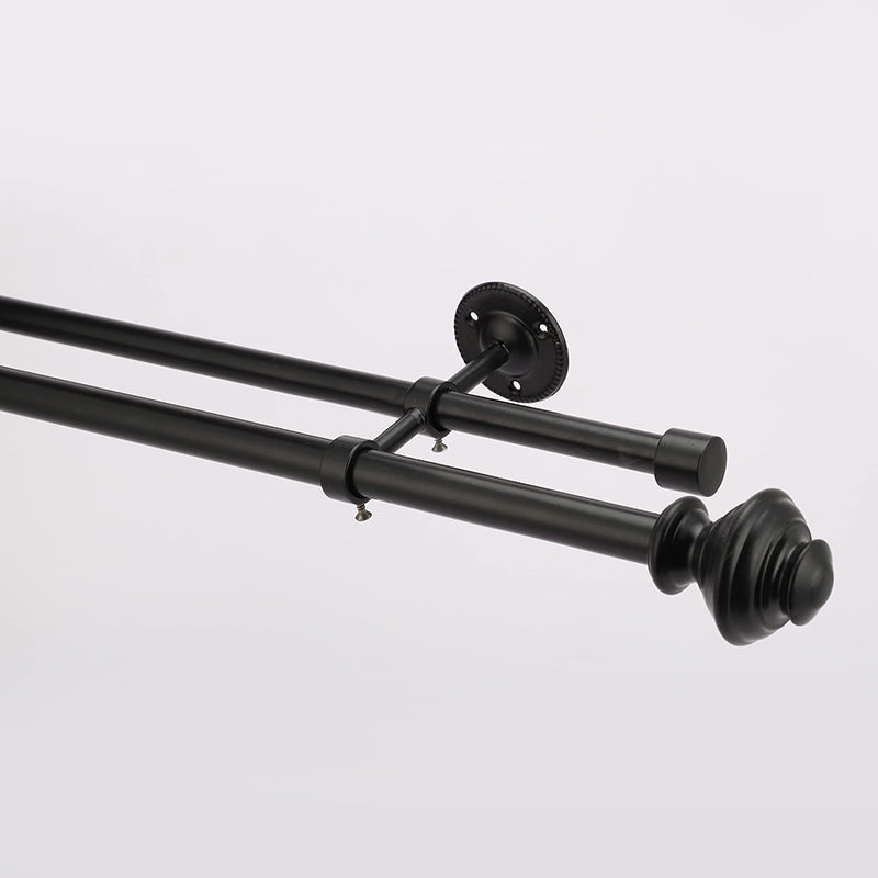 Vintage Etch Duo Extendable 1" Double Curtain Rod With Round Finial & Brackets media 3