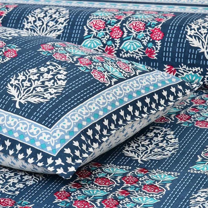 Gulzar Heritage Floral Cotton Bedsheet (Blue & White) - 160 TC media 4