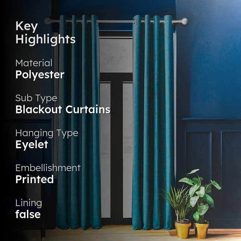 Acelynn Polyester Blackout Curtain (Blue) - Set Of Two media 2