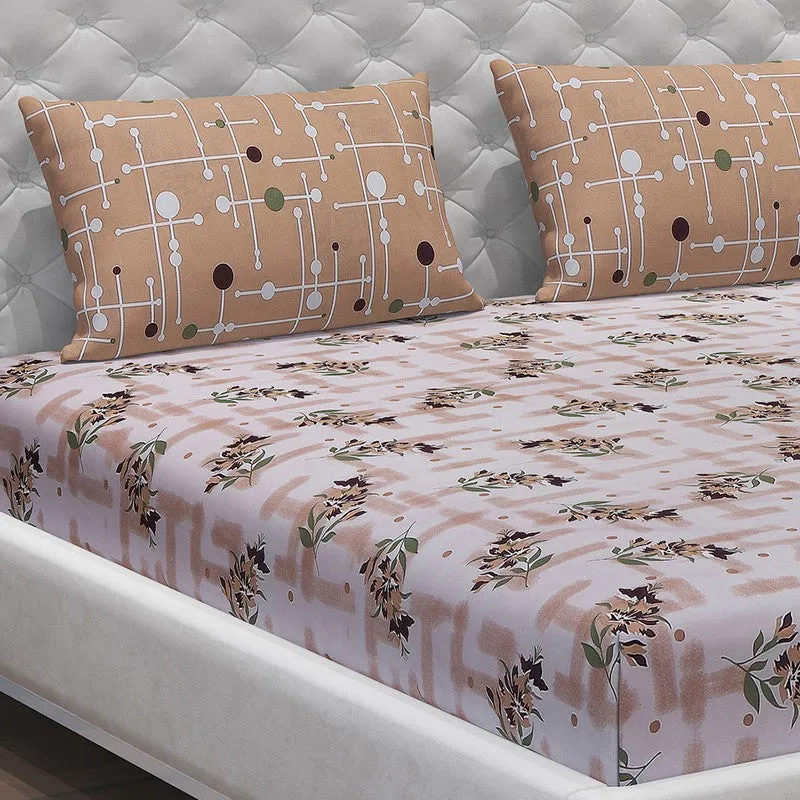 Monte Carlo Bloom Bliss Cotton Bedsheet (Peach,Beige) - 104 TC media 5