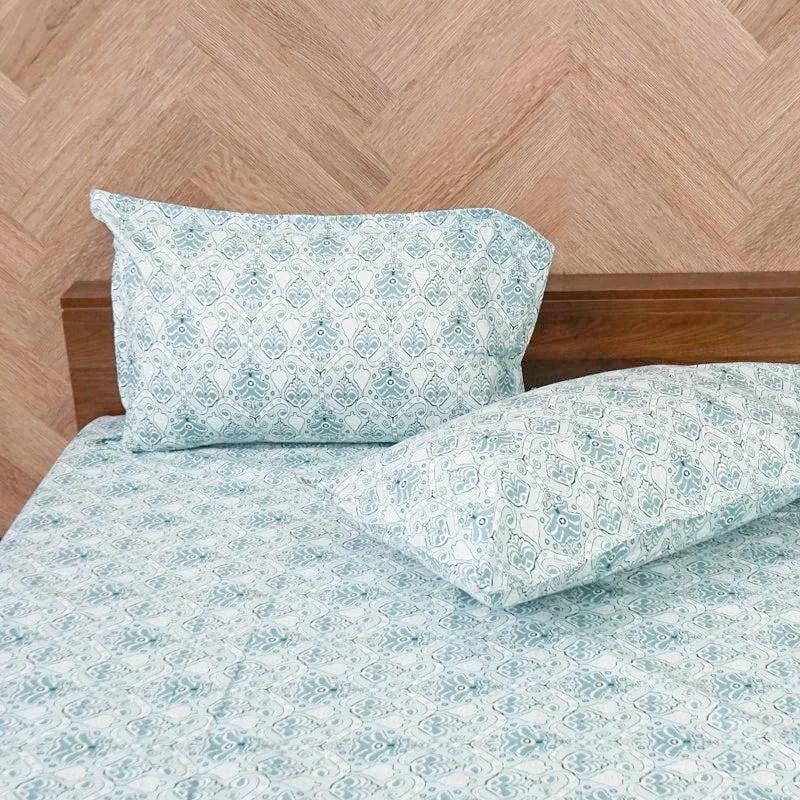 Geome Floral Cotton Bedsheet (Green) - 180 TC media 4