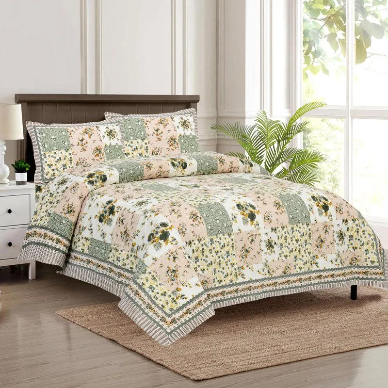 Buola Floral Cotton Bedsheet (Green,Yellow) - 160 TC media 1