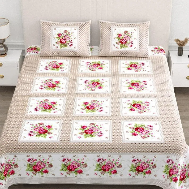 Neve Floral Cotton Bedsheet (Brown,Pink) - 180 TC media 3