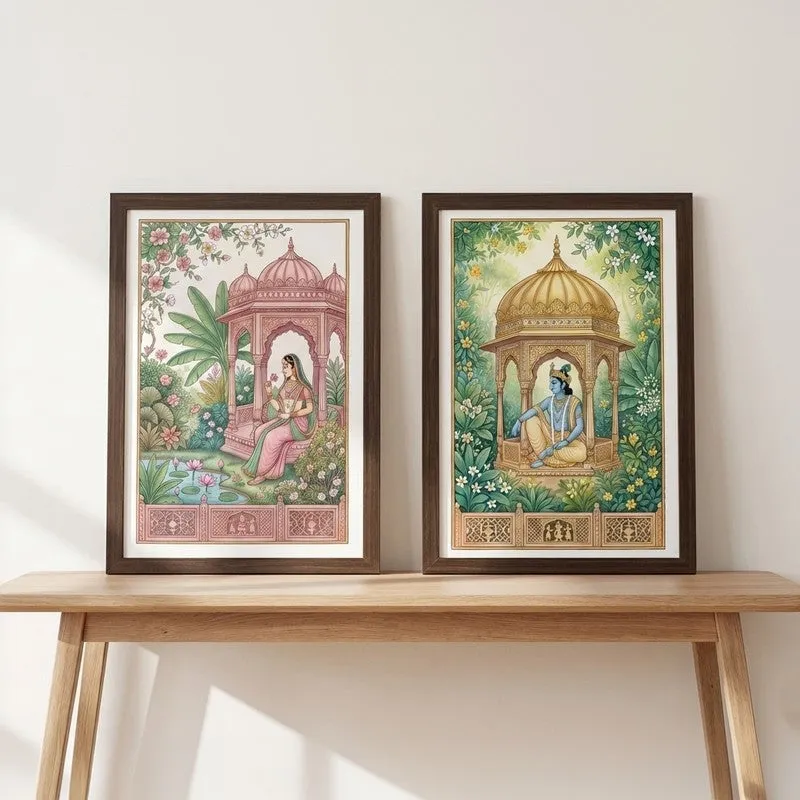Vintage Pavilion Garden Wall Painting With Frame - Set Of Two media 3
