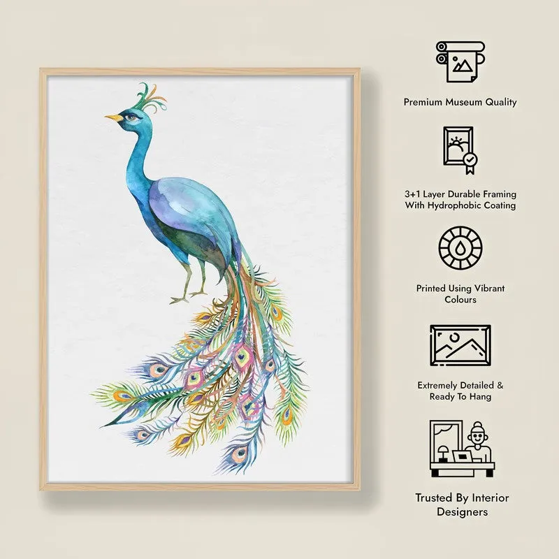 Fragile Peacock Archival Paper Wall Art - Natural Brown Frame media 9