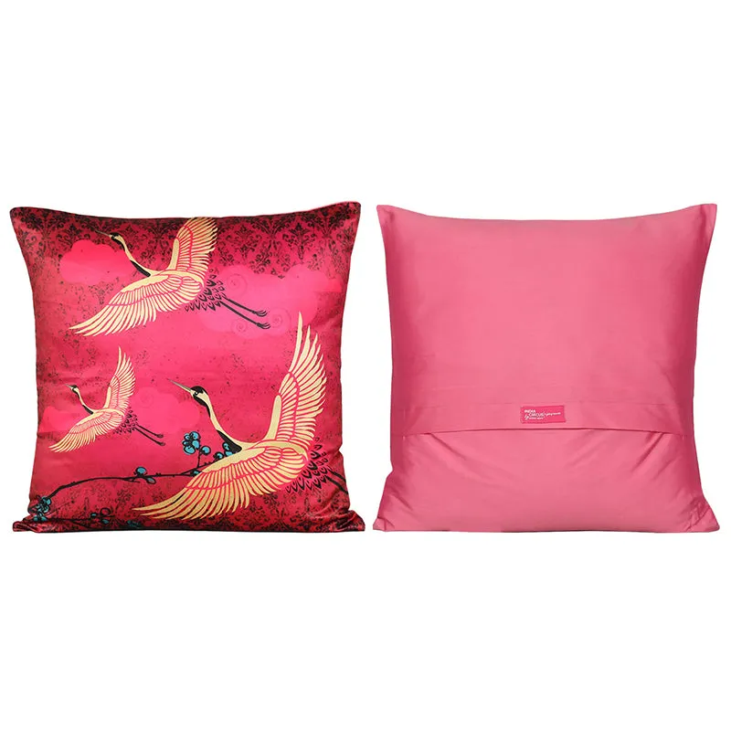 Oriental Crane Printed Satin Cushion Cover - Set Of Five media 6