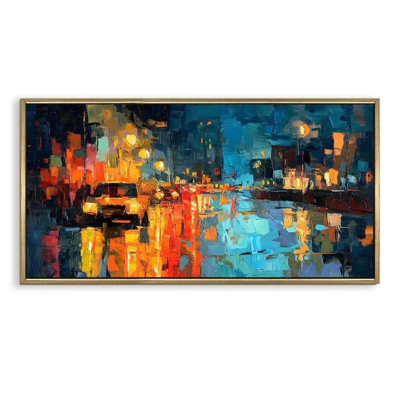 Neon Reflections Canvas Wall Painting With Frame media 3