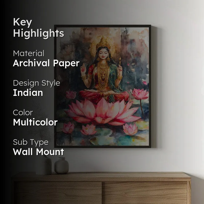 Shri Padmavati Spiritual Archival Paper Wall Painting With Frame - Black media 2