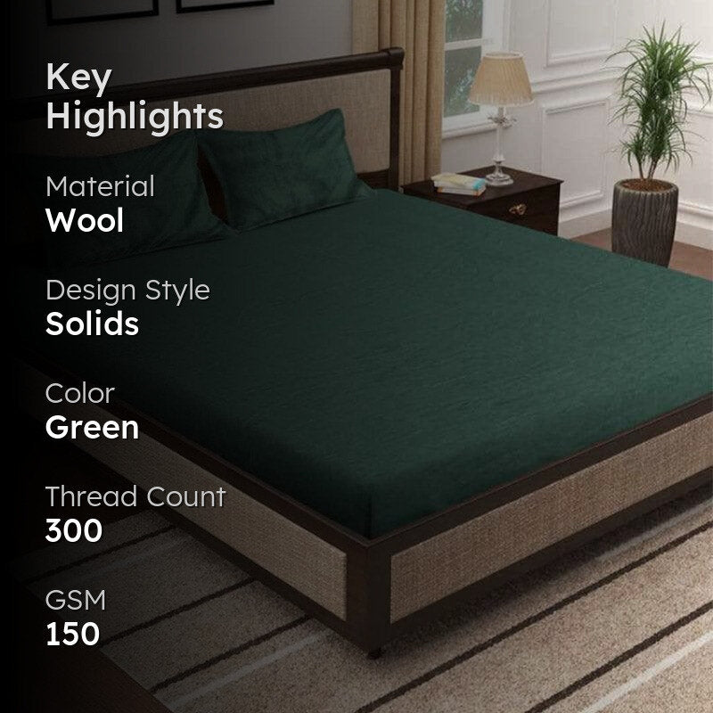 Pristine Charm Warm Woollen Bedsheet (Green) - 150 GSM media 2