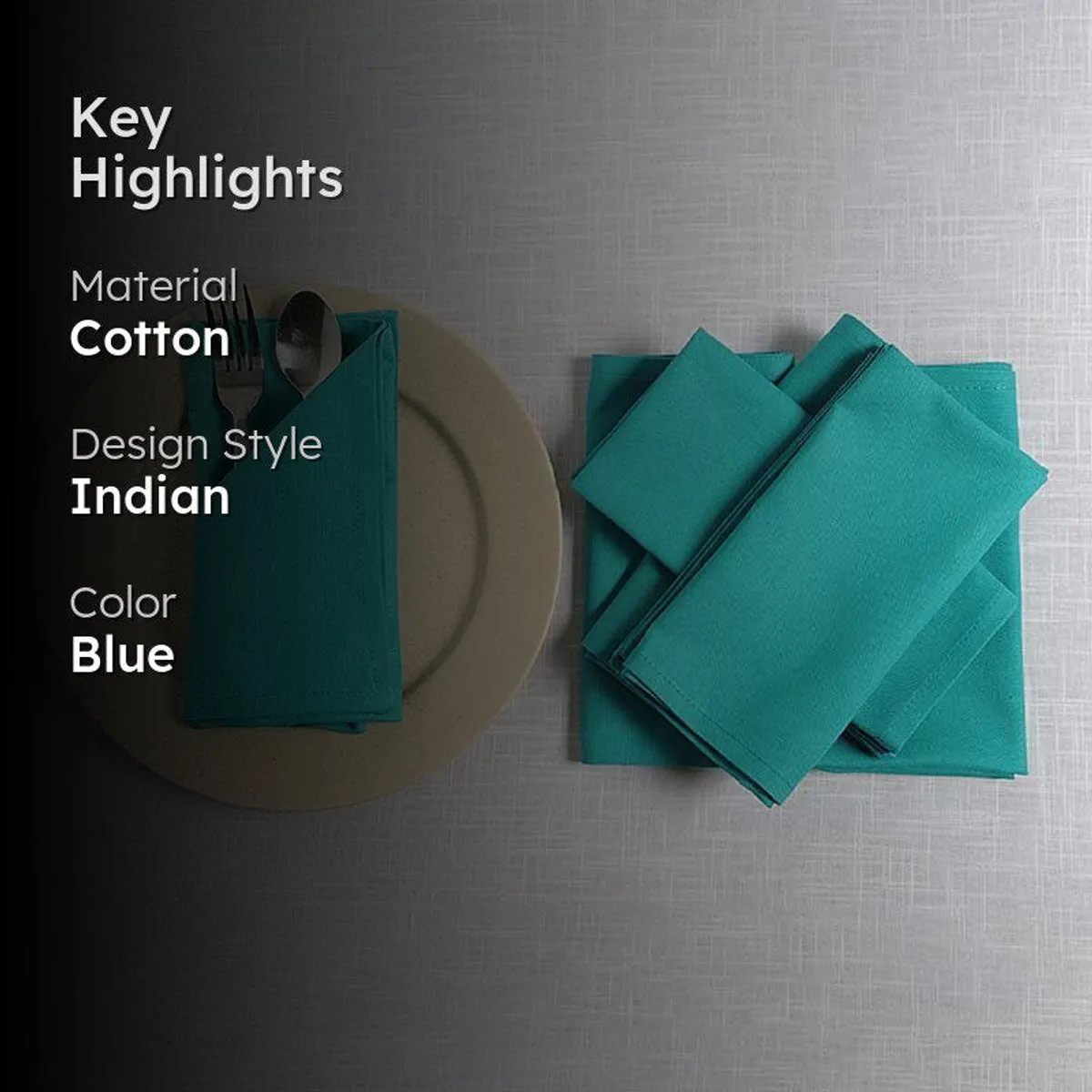 Teal blue napkins displayed on a table setting