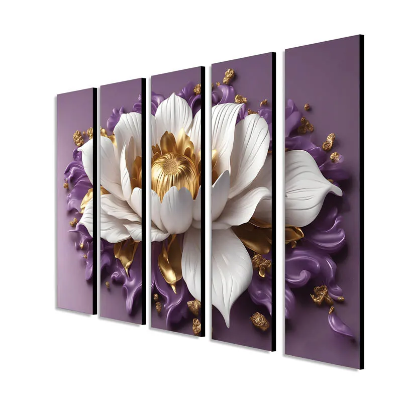 White Bloom Wall Painting - Set Of Five media 5