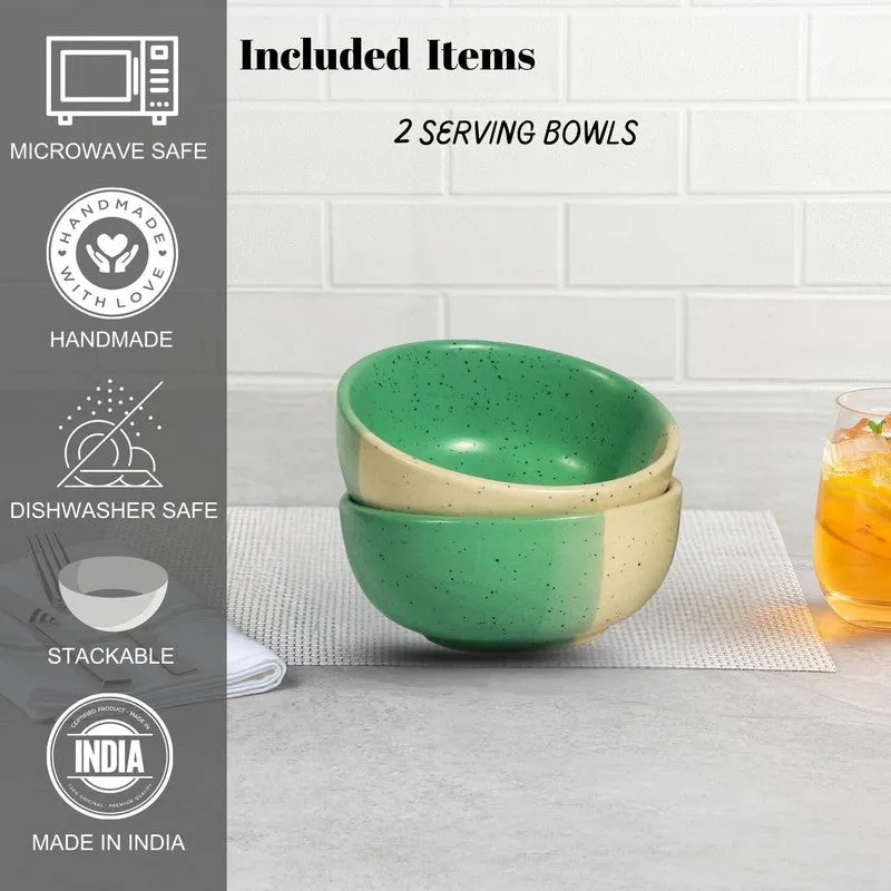 Opuluxe Ceramic Snack Bowls (Beige,Green, 200 mL Each) - Set Of Two media 7