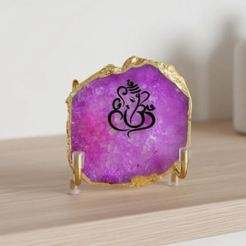 Ganesha Handcrafted Agate Religious Accent - Pink media 1