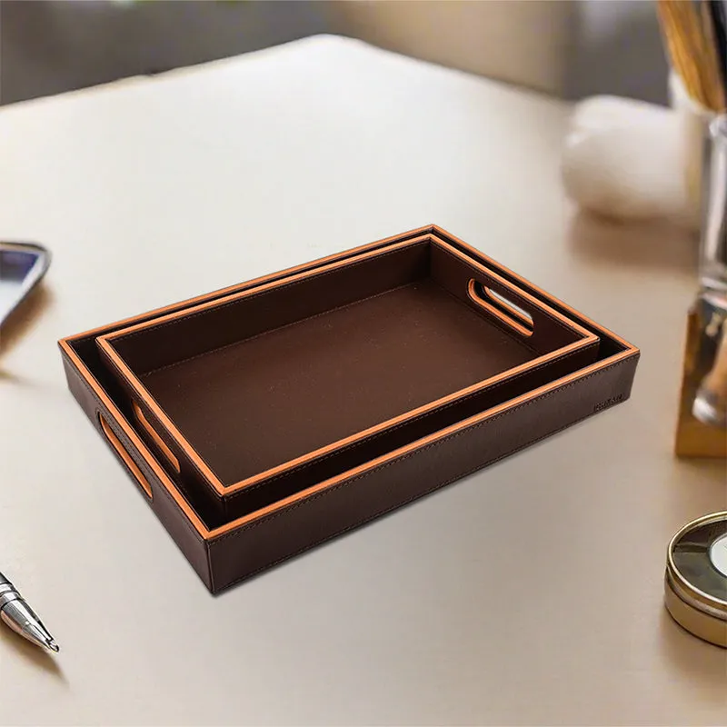 Tisca Faux Leather Serving Tray (Brown) - Set Of Two media 1