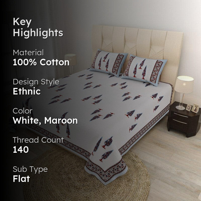 Trinakshi Printed Cotton Bedsheet (Maroon) - 140 TC media 2