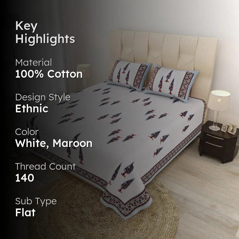 Trinakshi Printed Cotton Bedsheet (Maroon) - 140 TC media 2