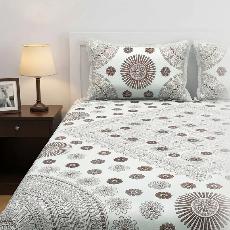 Dwanima Ethnic Cotton Bedsheet (Maroon,White) - 160 TC media 4