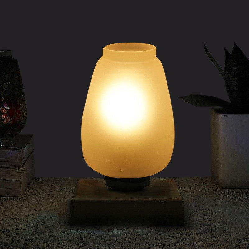Lumitrex Glass Table Lamp With Wooden Base - White