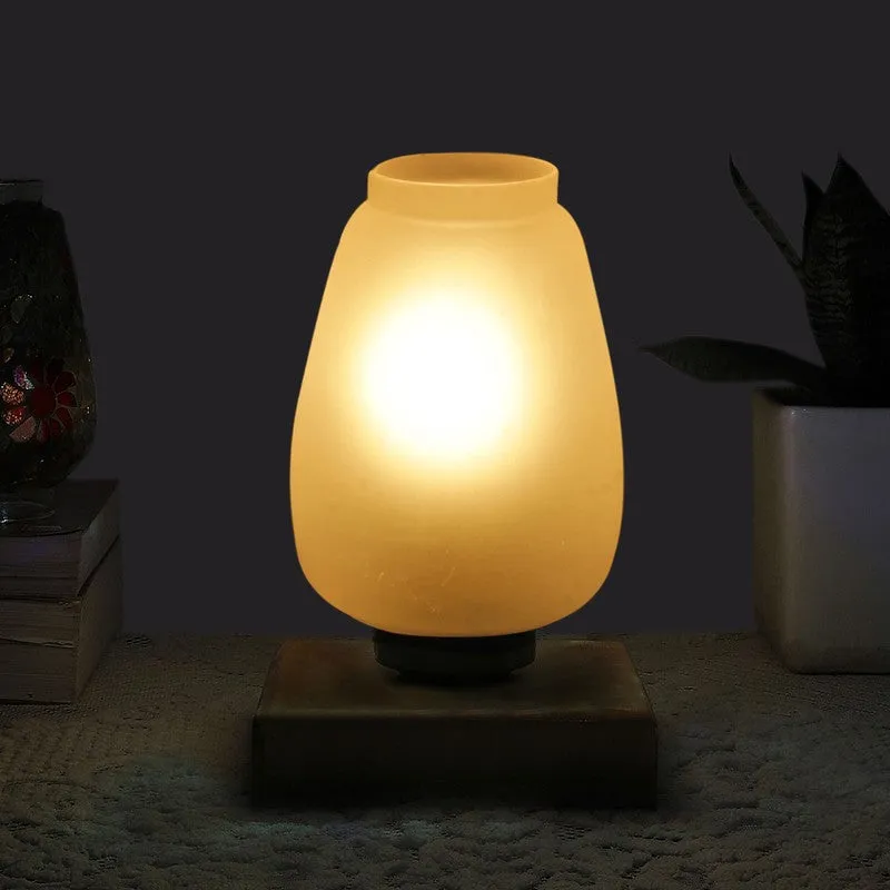 Lumitrex Glass Table Lamp With Wooden Base - White media 1