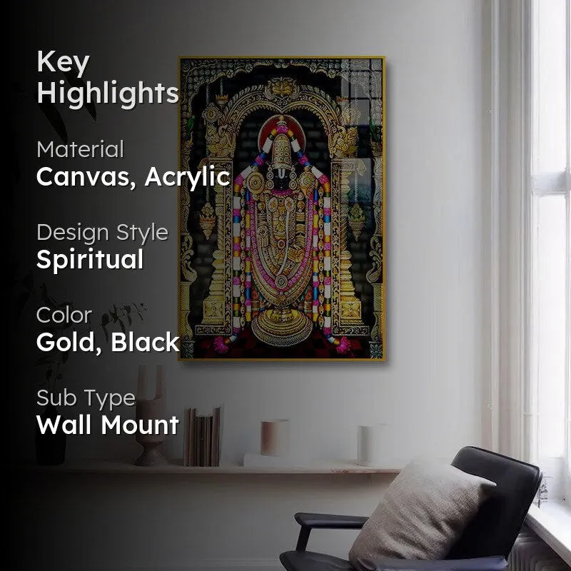 Sri Tirupati Balaji Spiritual Canvas Wall Art With Frame - Gold media 2