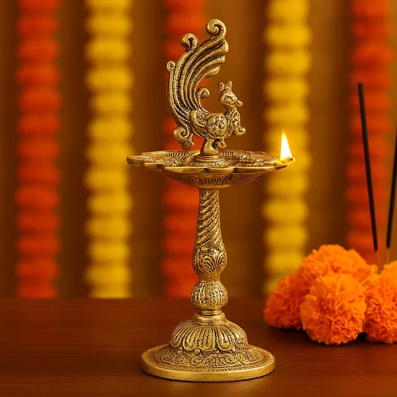 Antique Mayur Diya - Gold media 1
