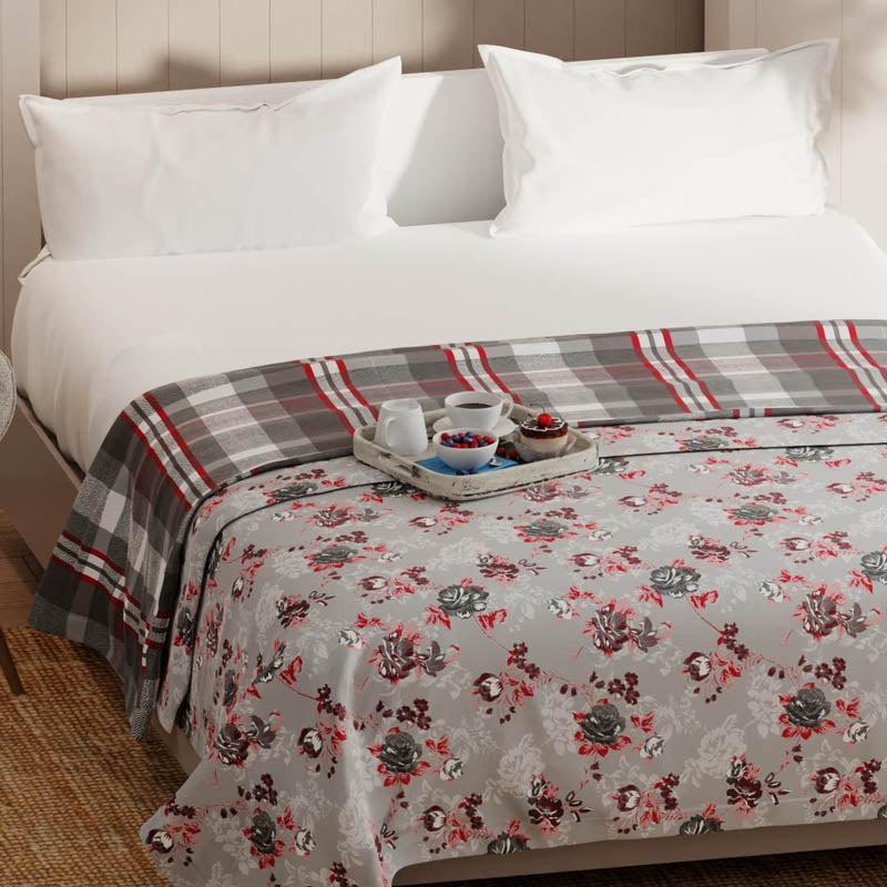 Ziedu Floral Microfiber Dohar (Grey & Red) - 135 GSM media 5