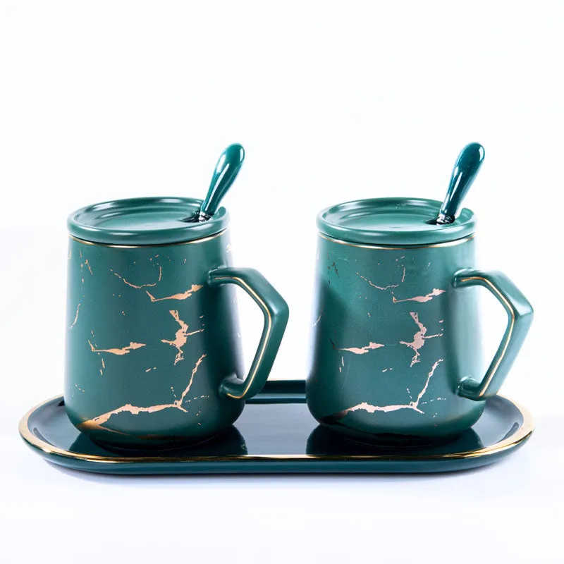 Goldira Glam Green Mug And Tray (400 ML) - Five Piece Set media 3