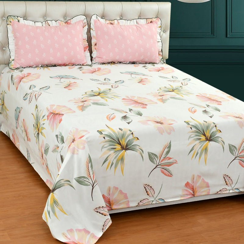 Berry Blush Frill Microfiber Bedsheet - 150 GSM - King