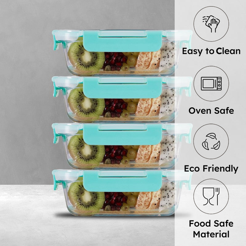 Cravro Leak Proof Glass Lunch Box (640 mL Each) - Set Of Four