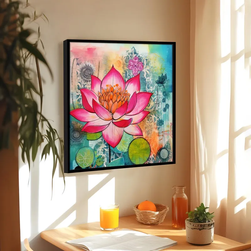 Fuchsia Lotus Wall Art With Frame media 2