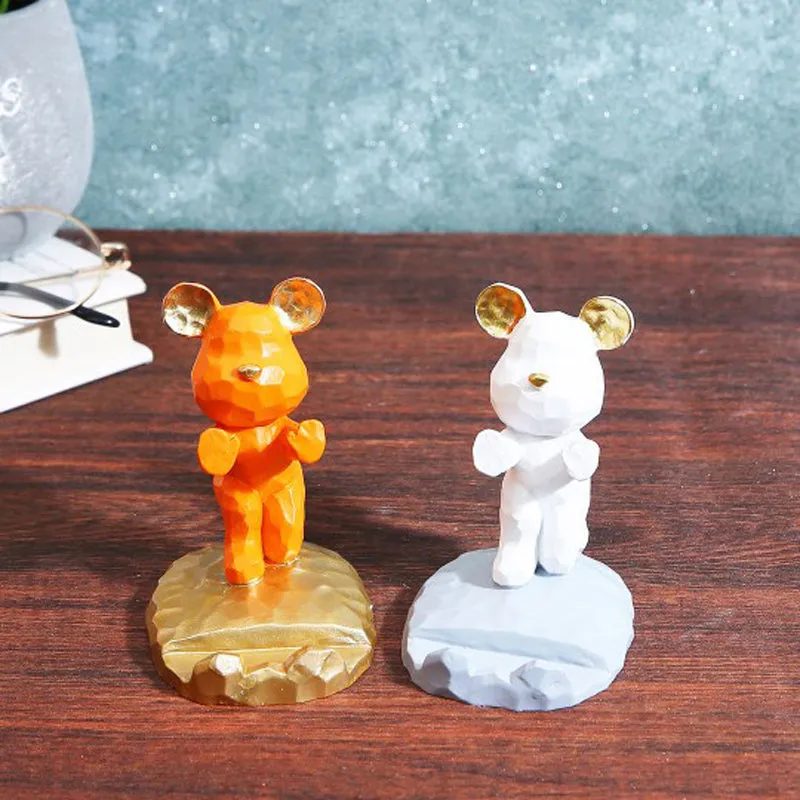 Teddy Duo Resin Showpiece (White & Orange) - Set Of Two media 3