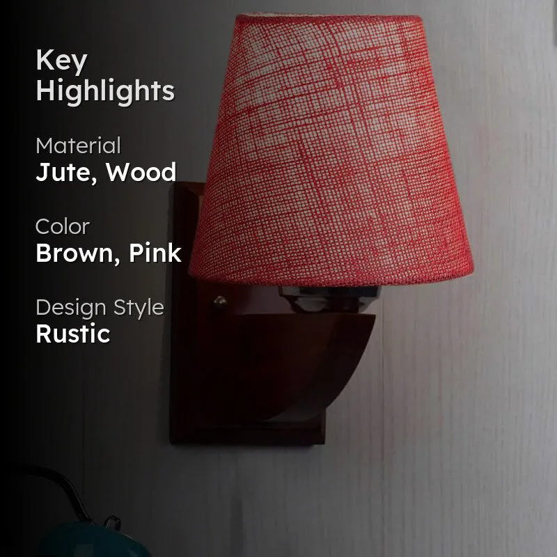 Salmon Pink Conical Wooden Wall Lamp media 2