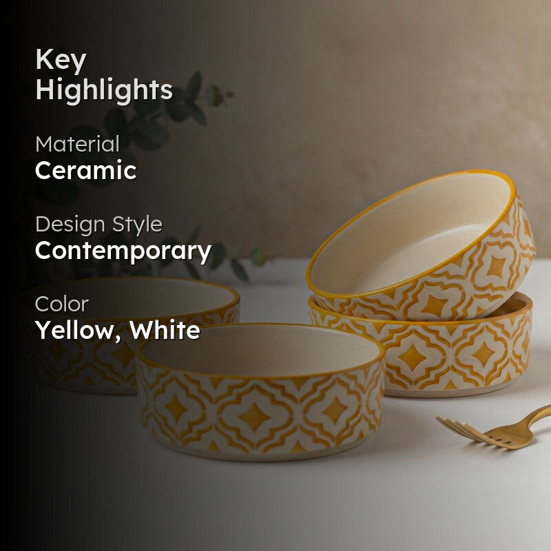 Feastio Ceramic Salad Bowl (Yellow & White/350 mL) - Set of Four media 2
