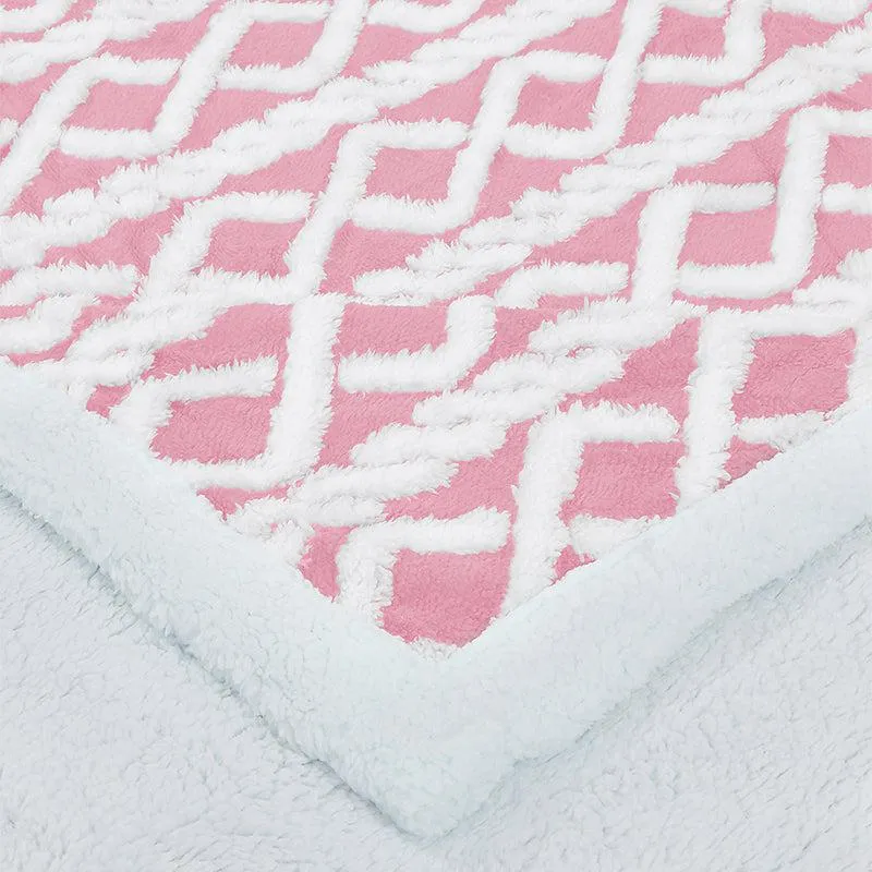 Oriella Geomatric Faux Fur Blanket (Pink) - 210 GSM media 4
