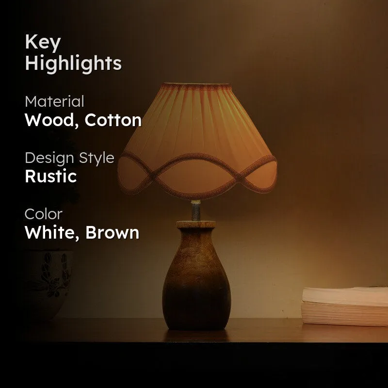 Glowflame Cotton Table Lamp With Wooden Base - White media 2