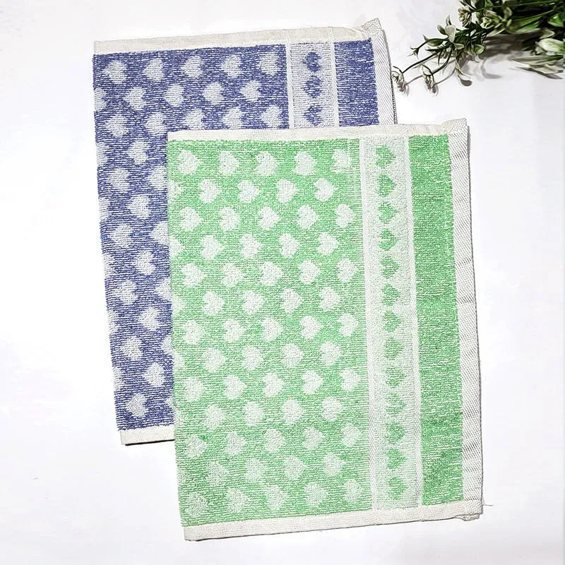 Love Lace Cotton Hand Towel (Blue & Green) - Set Of Two media 1