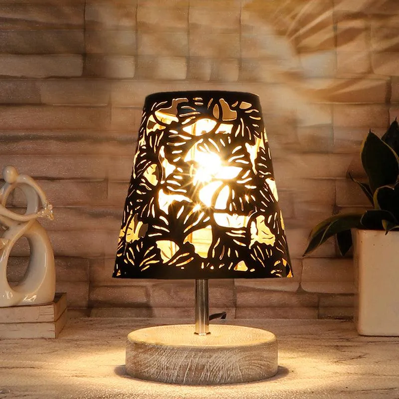 Rexa Flora Etched Metal Table Lamp - Black,Brown media 1