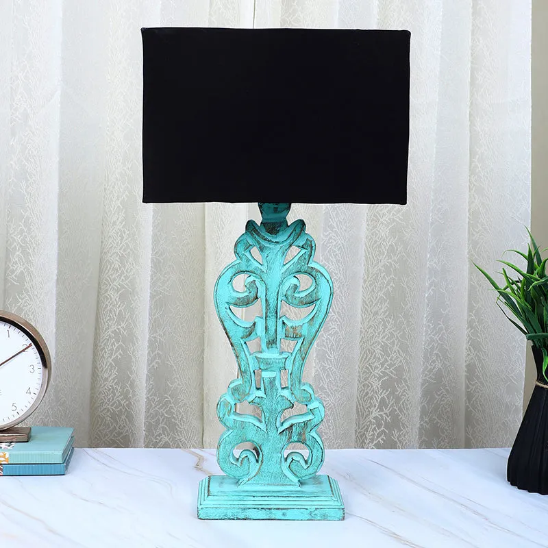 Urbane Deco Solid Mango Wood Table Lamp - Black,Blue media 2