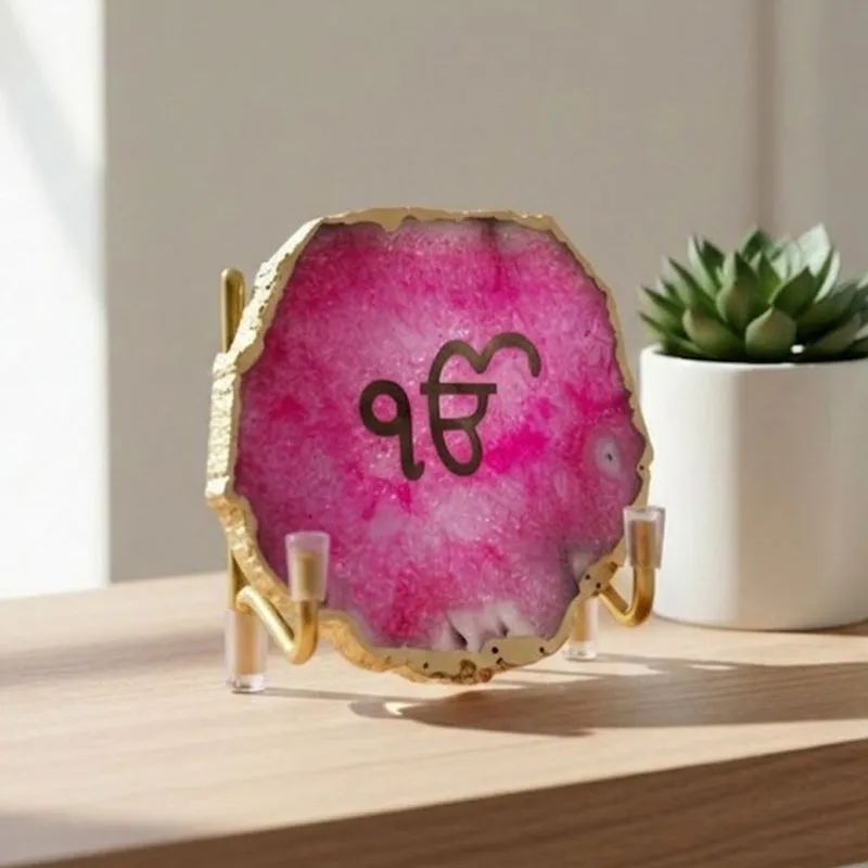 Ik Onkar Handcrafted Agate Religious Accent - Pink media 1