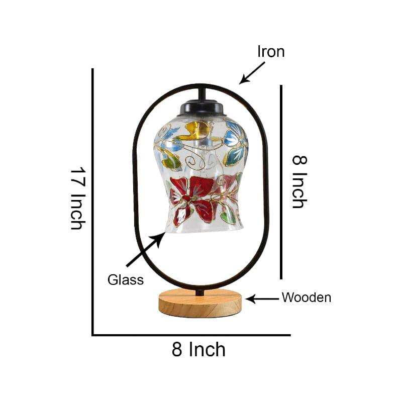 Floral Dazzle Glass Table Lamp with Wooden Base - Multicolor media 5
