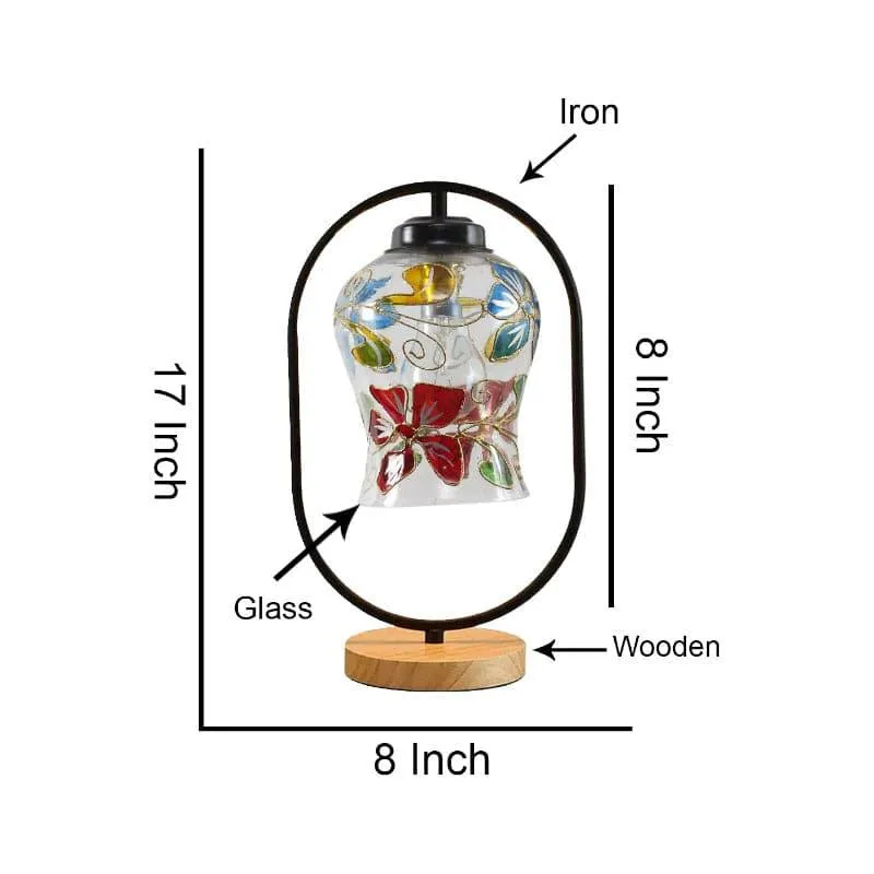 Floral Dazzle Glass Table Lamp with Wooden Base - Multicolor media 5