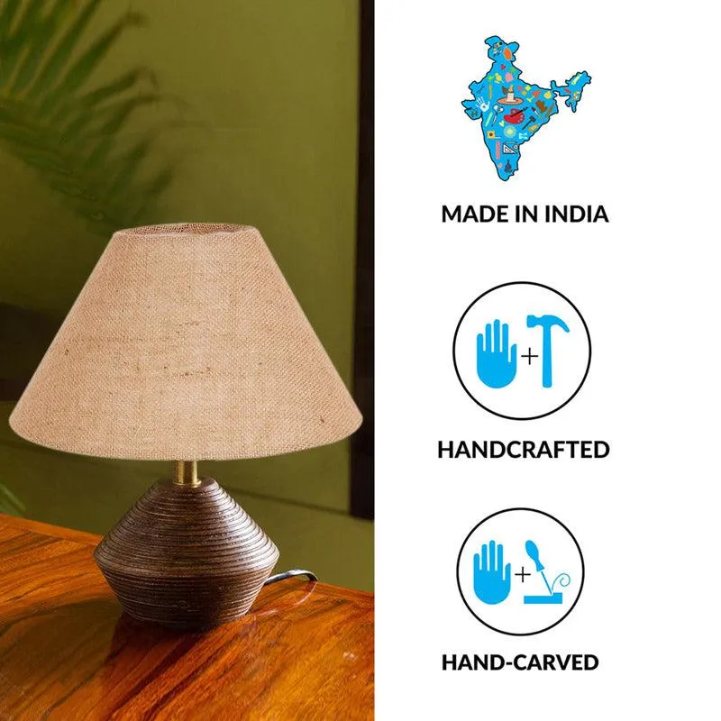 Yami Cone Wooden Table Lamp With Jute Shade - Brown,Beige media 4