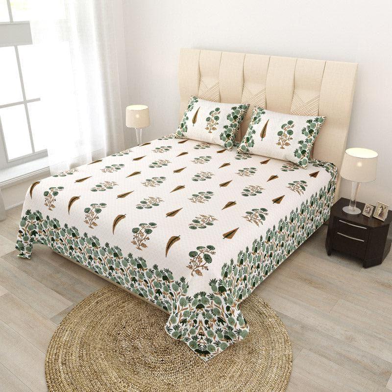 Devika Ethnic Printed Cotton Bedsheet (Green) - 140 TC media 3