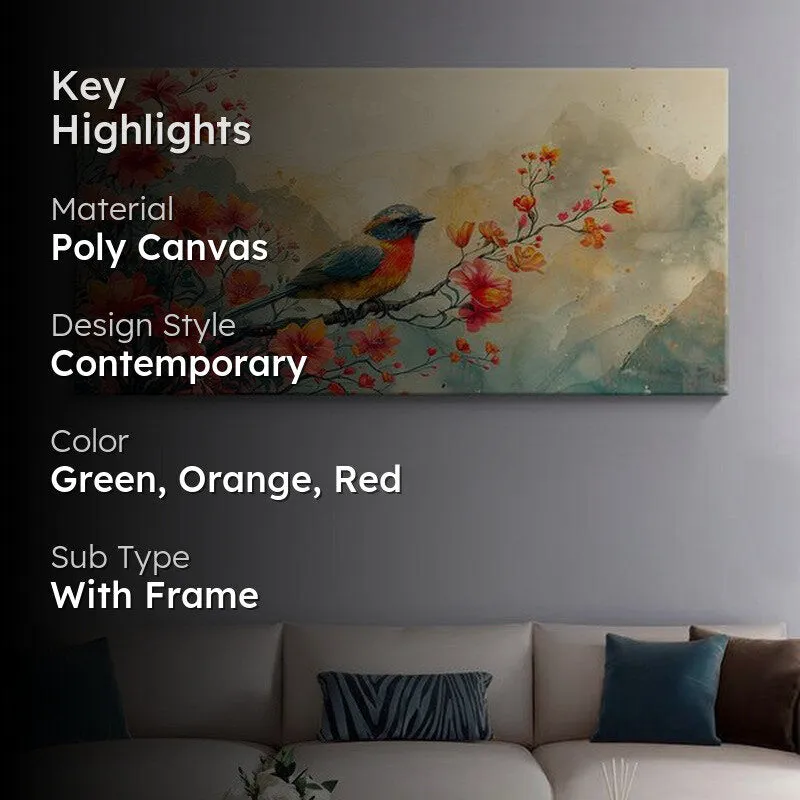 Hushed Bird And Blossoms Poly Canvas Wall Painting media 2