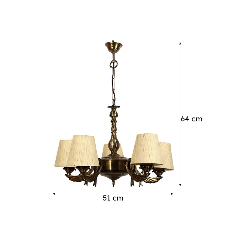 Vistara Conical Golden Fabric Antique Ceiling Lamp - Off White media 6