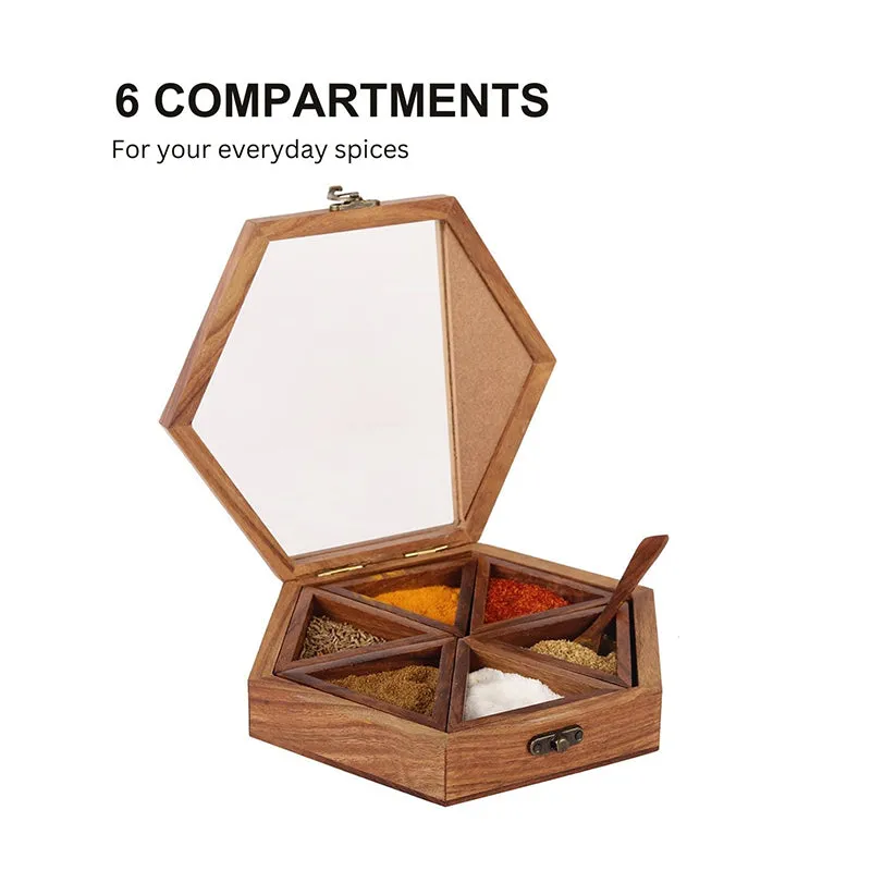 Amani Sheesham Wood Masala Box - Eight Piece Set media 6