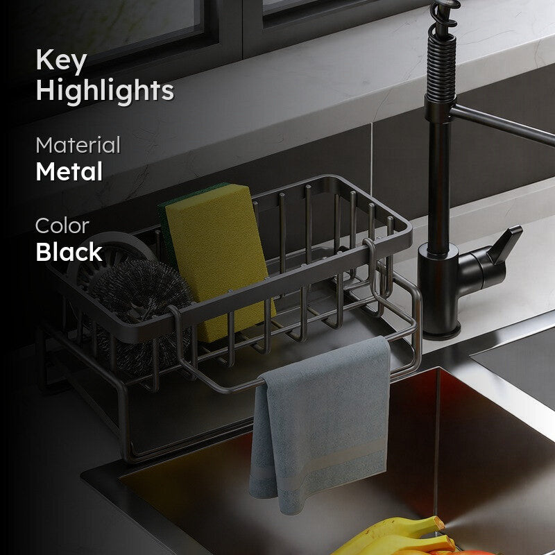 Stainless Steel Kitchen & Bathroom Organizer Rack - Black media 2