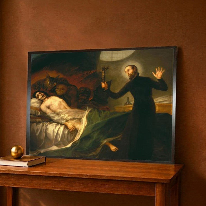 Saint Francis Borgia Tending a Dying Man Canvas Wall Painting - 12 x 9 Inches