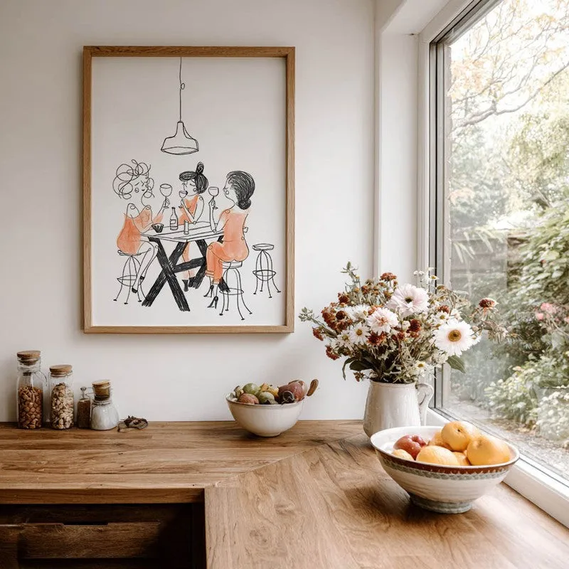 Figurine Dining Archival Canvas Wall Art - Brown media 7