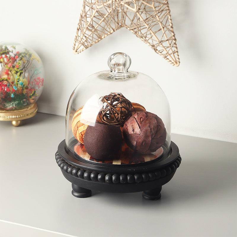 Tavira Mango Wood Cake Stand With Dome- Glass Cover
